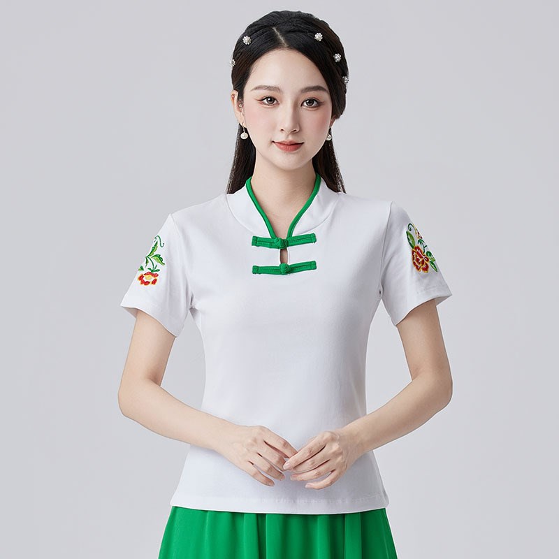 现货广场舞蹈服装民族风刺绣上衣 古典舞团体表演服集体跳舞蹈