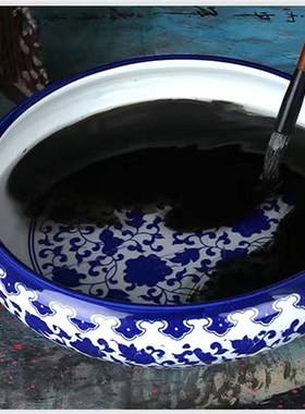 高温青花陶瓷笔洗水洗睡莲碗莲花盆鱼缸洗茶碗容器杯洗摆件