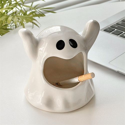 MOMO 创意幽灵烟灰缸防飞灰家用客厅陶瓷感小众可爱送礼