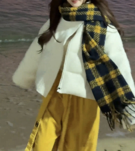 格子围巾冬季女生2024新款韩系百搭保暖围脖显白高级感披肩厚男士