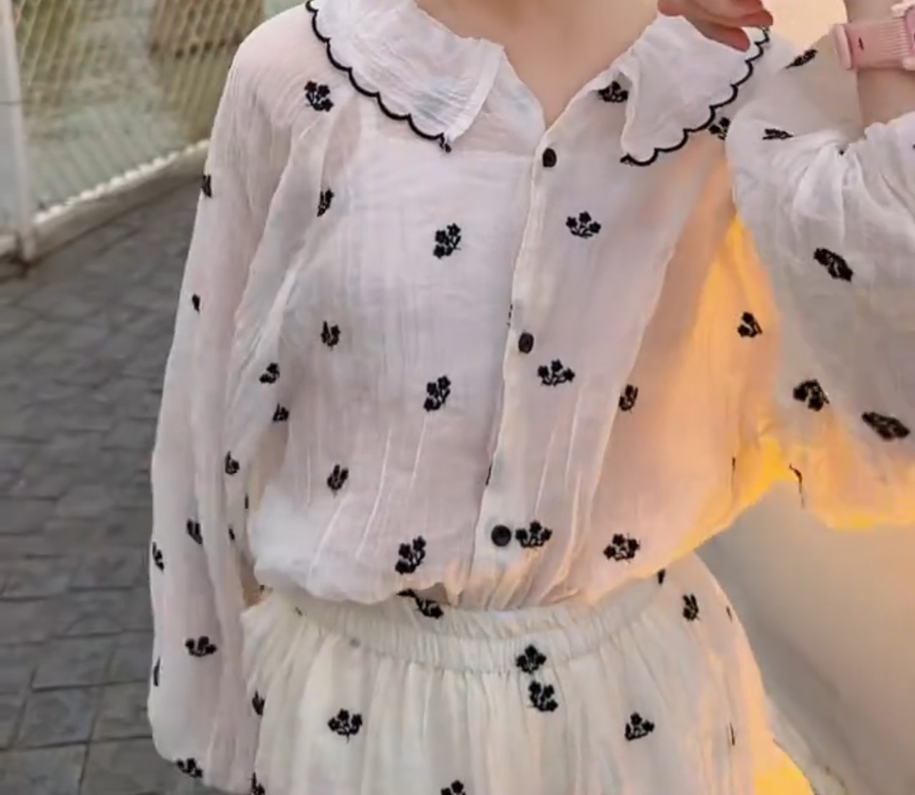 小清新碎花套装超萌可爱简约女气质花边娃娃领薄款百搭亲子套装