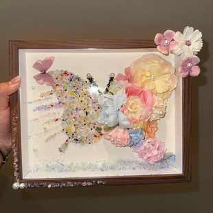 精美花朵山料diy材料包手工制作diy创意永生碎钻蝴蝶相框摆件