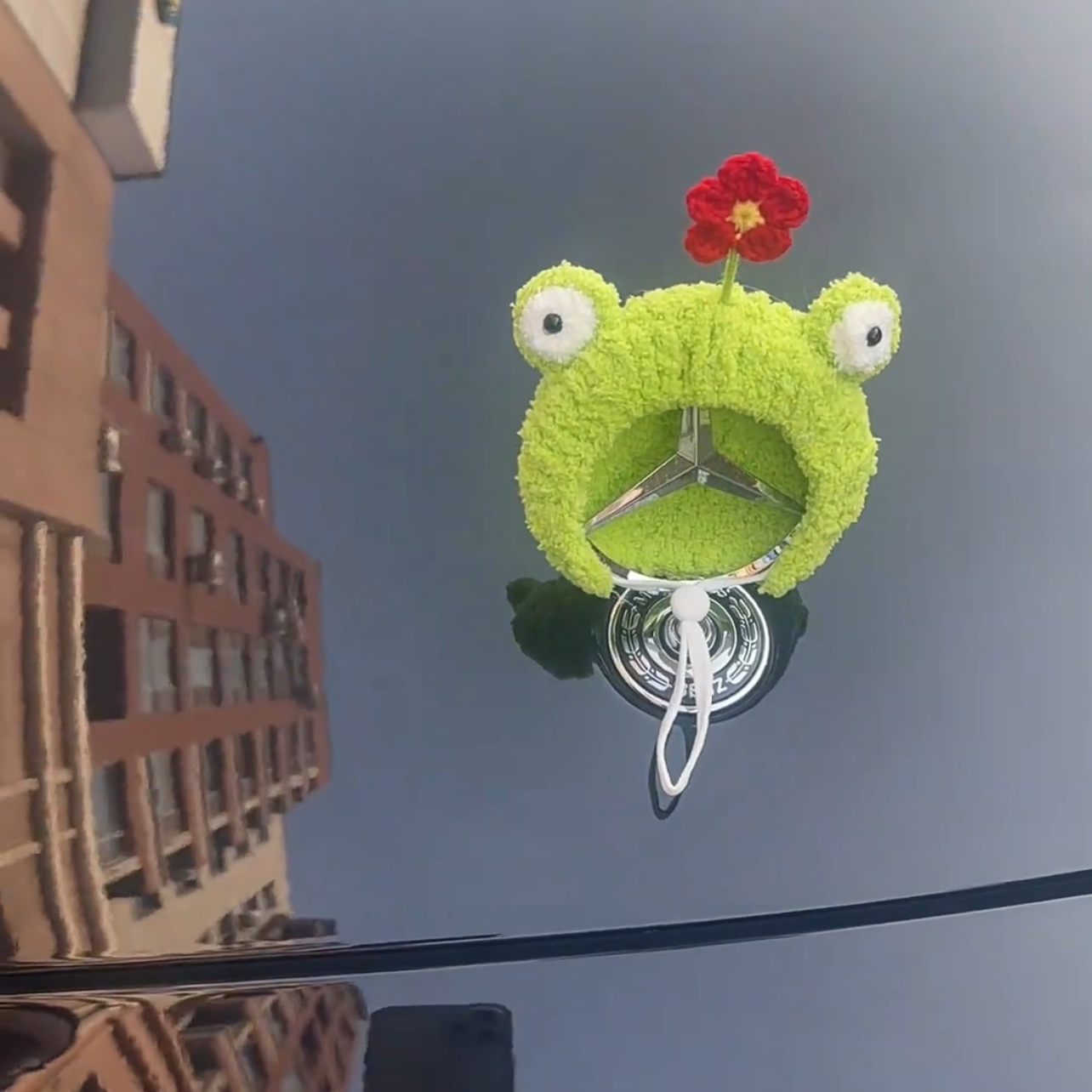 车标立标保暖头套可爱小青蛙绿色纯手工钩织保暖装饰头套手工帽子