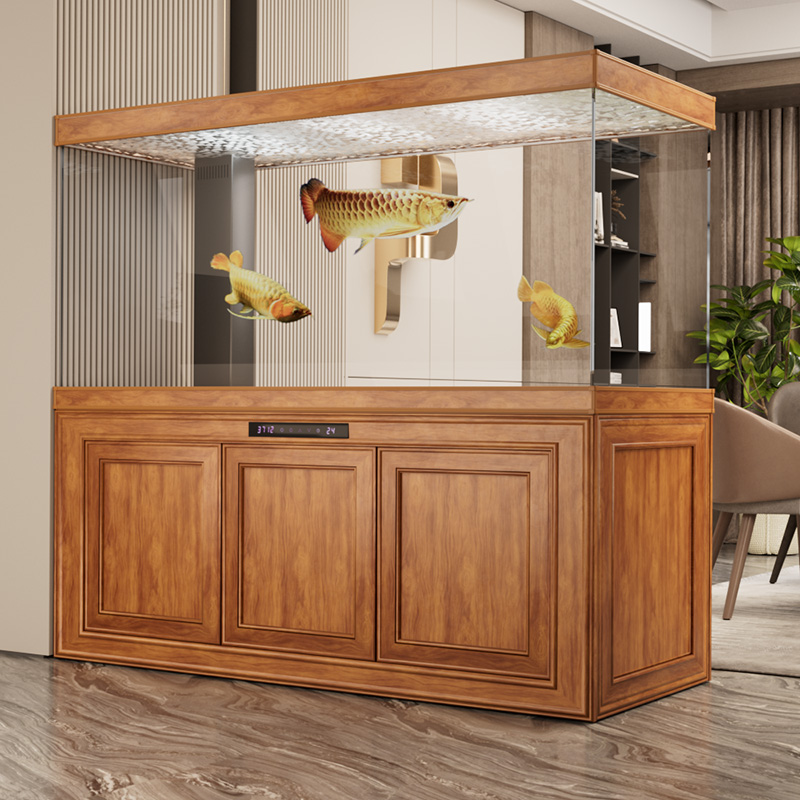 新款高端龙鱼缸客厅家用办公室超白玻璃底过滤中式大型免换水族箱