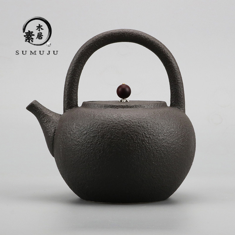 台湾煮茶陶壶黑陶茶具火山石煮茶器陶瓷提梁壶功夫茶烧水壶电陶炉