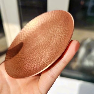 圆形金属小茶盘 手工锻打加厚纯紫铜茶盘家用铜茶托杯垫茶托盘中式