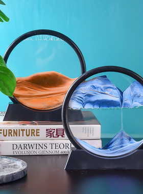 流沙画圆形风景玻璃摆件摆放创意时尚艺术液体沙漏简约装饰大号