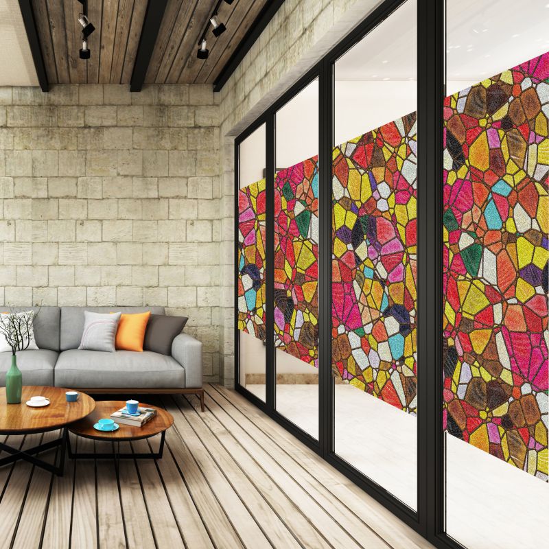 梓滢欧式a复古教堂彩色玻璃贴纸静电磨砂玻璃贴膜卫生间窗户花贴
