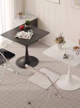 简约代家现BXU用合白色方形餐椅组岩板小户型饭桌洽谈接待桌小方