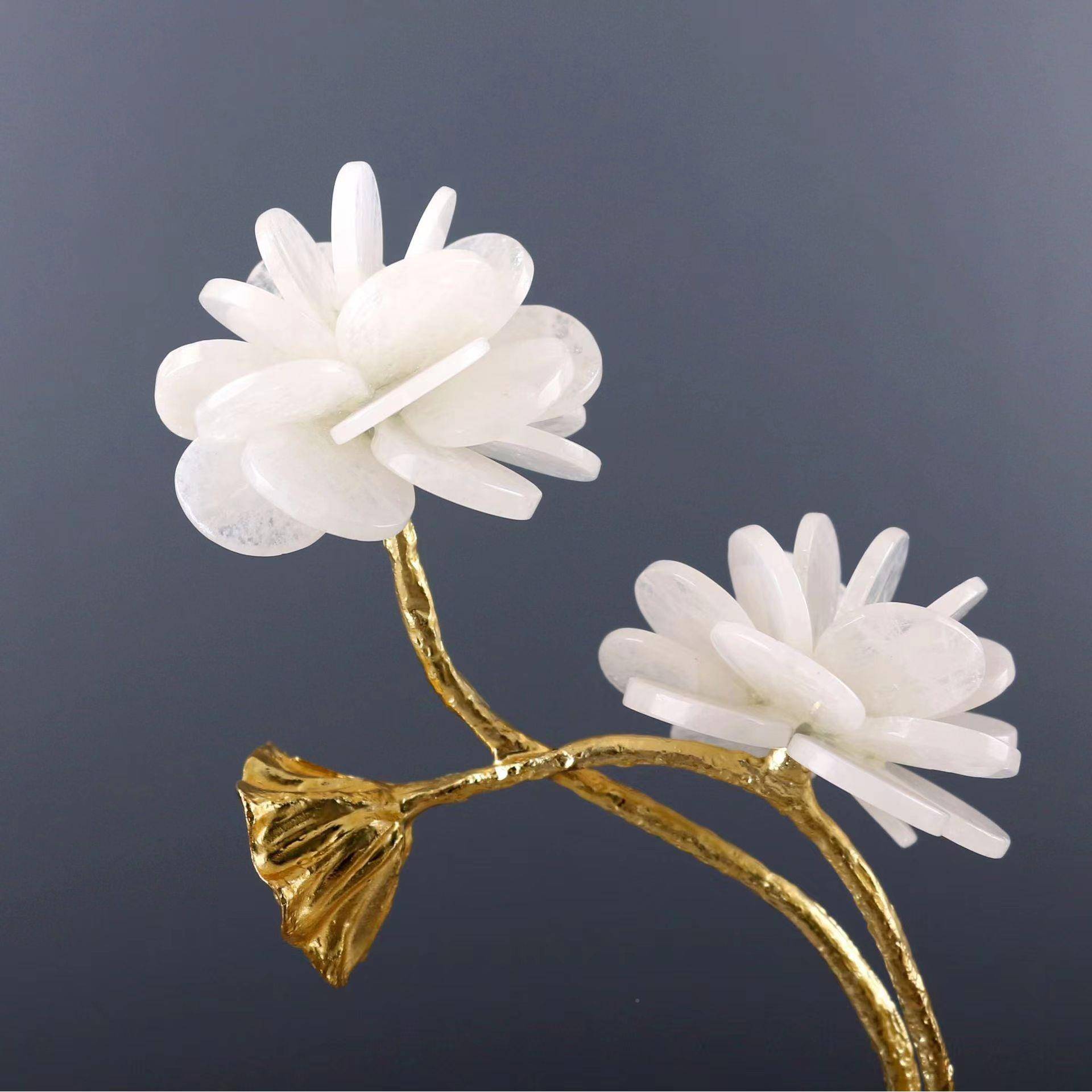 轻奢白色天装然水晶花大理石摆底件客OXC书厅房桌面家居饰品工艺