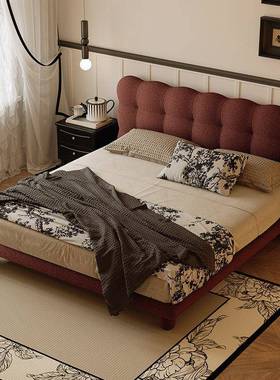 新法式古简中约泡泡双人床KSK美式古主款卧黑色1.8复米软包婚床大