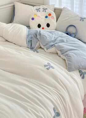 2025简新款爆款约波点蝴蝶结AMD-四件毛巾绣软糯水洗棉糯四套件被