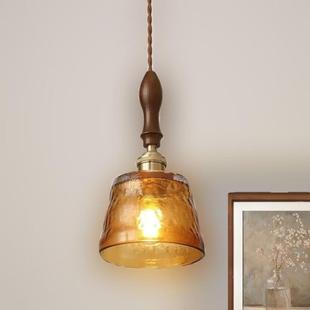 木日式 复古胡桃玻璃窗吊灯餐吧厅台ZAX卧室床头橱玄关书房小吊灯