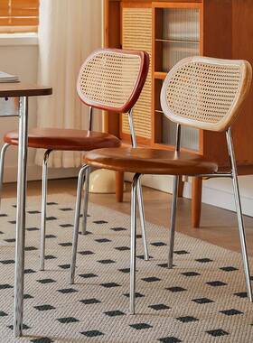 餐中古编藤网餐椅家用加厚实木靠背椅红民宿休复闲椅OYV古法式桌