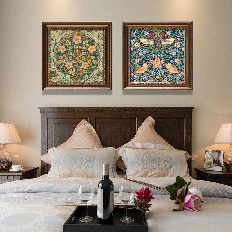 美式客厅卉二联装饰画餐厅花挂画画复古仿油欧式画壁卧室CZG床头