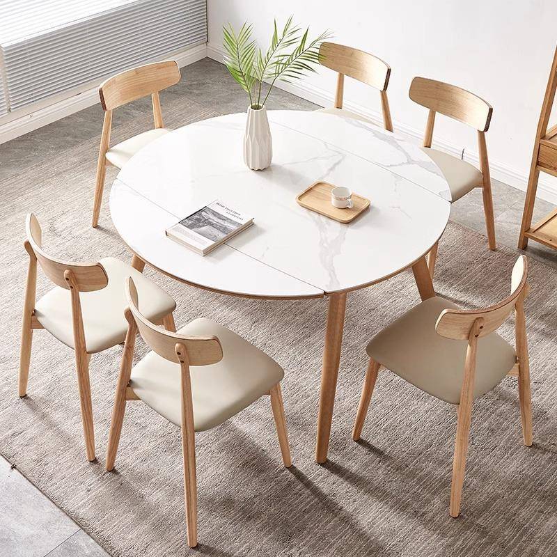 极意式简实岩板餐桌木亮光家用小户型现代现代多功伸能折叠YOF缩