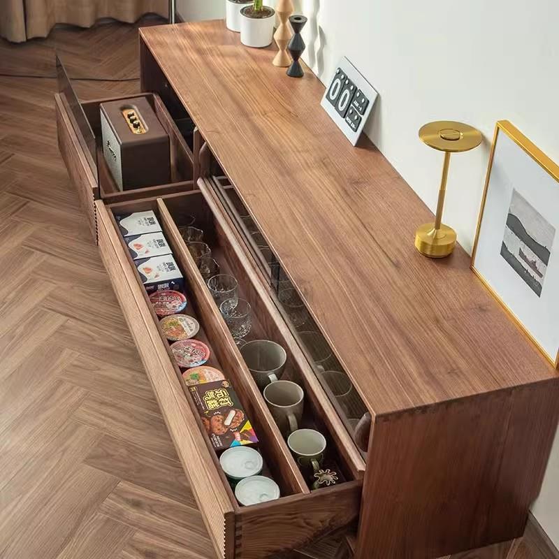 收实木电视柜客美厅式复古黑桃木地柜电视边柜胡纳储物柜NET组合