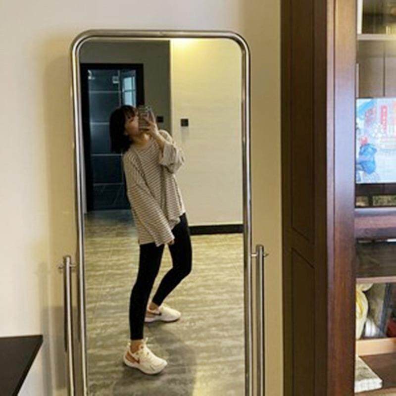 服装店不JUD锈钢试镜带轮子移动显瘦美颜镜网红全身穿衣可衣镜立