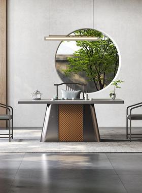 泡现货茶桌办公室新中灰色岩板茶一组体桌式椅合WG-2482茶桌