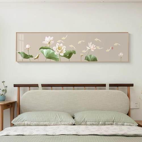 新式荷装饰画卧花室床头横版中壁宿画PYK中国风莲花民主卧房间挂