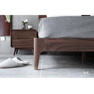 北柜美黑桃木床抽头简约日式胡圆角床头边柜屉收纳柜整装榫JFN卯