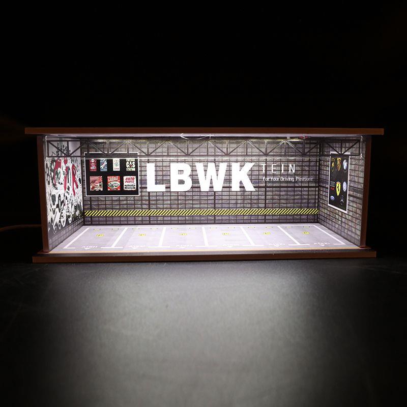 1:64汽车模型收纳停车场车库 场景展示盒防尘罩带LED灯光防尘罩