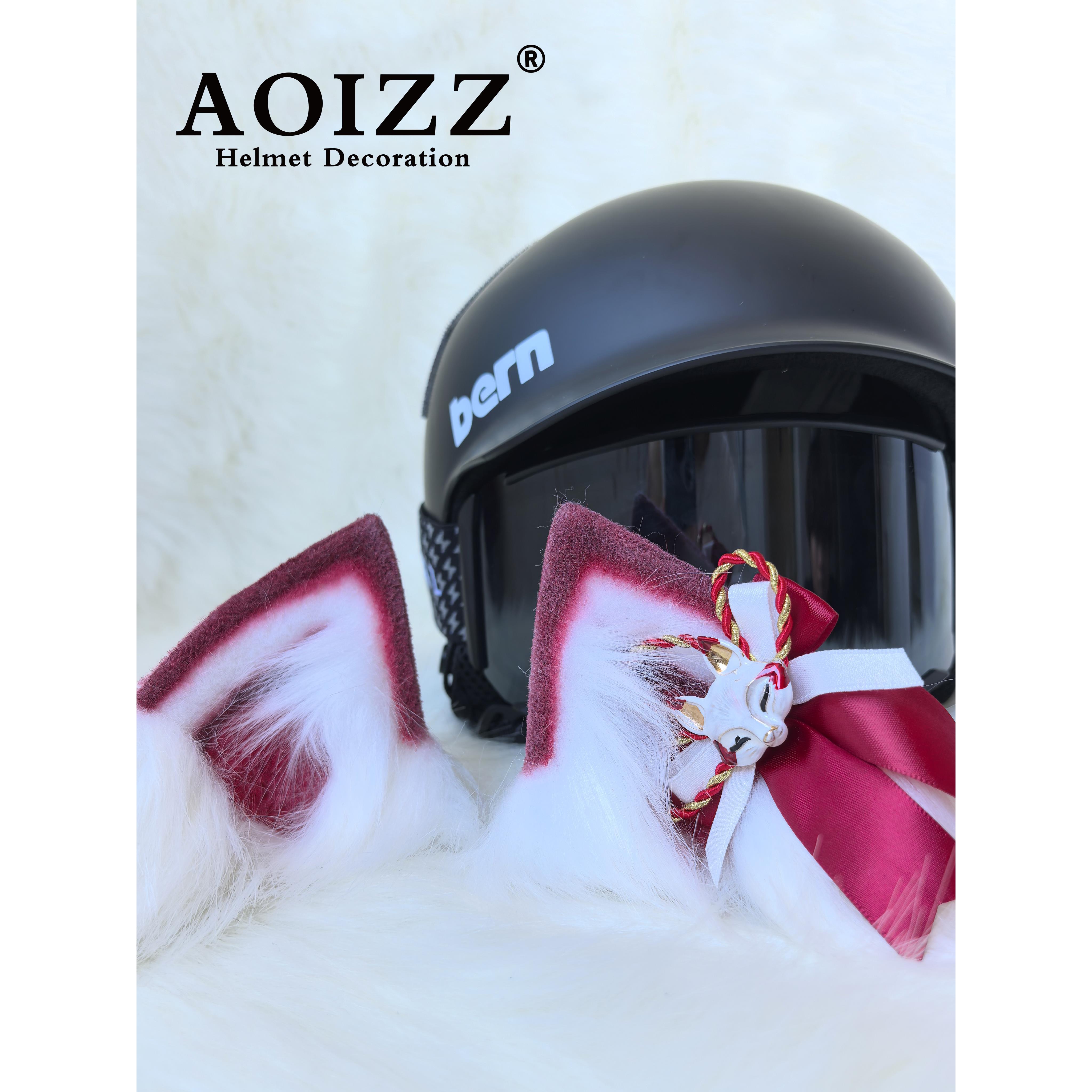 ◆Aoizz◆头盔装饰红色小耳朵配件滑雪摩托车电动车头盔狐耳