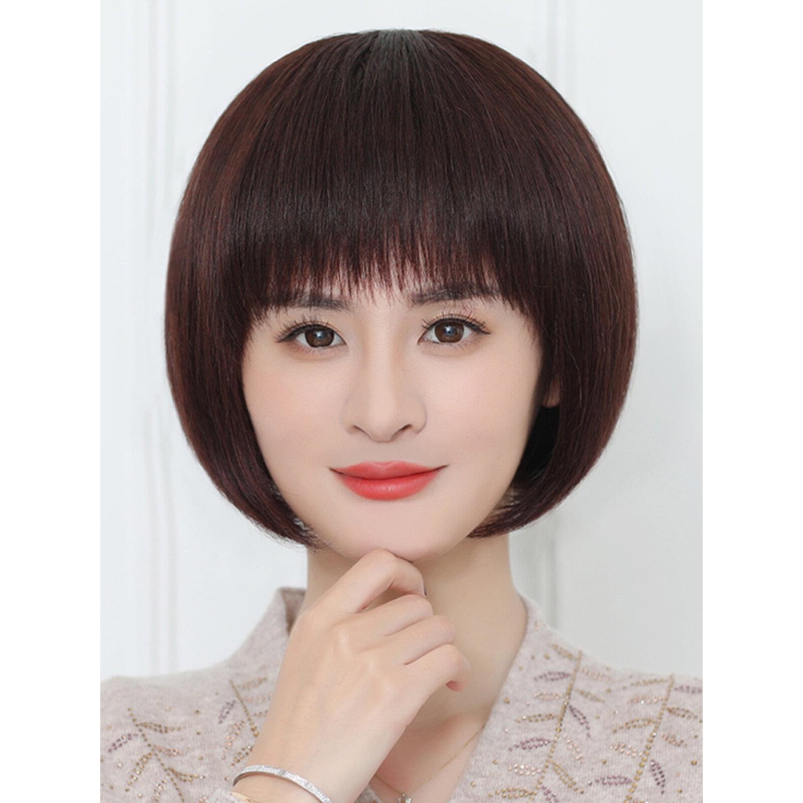假发与短头发,短直发,真正的头发鲍勃全头盖,女士真正的头发假