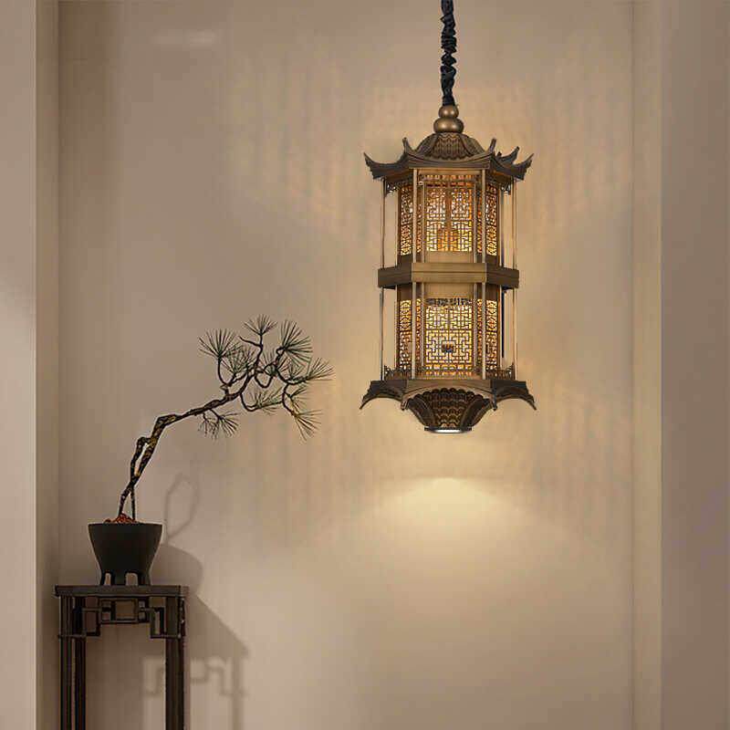 新中式吊灯户外名宿饭厅灯屋簷走廊门口过道庭院古建筑灯笼带射灯