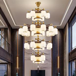 全铜实木别墅覆式楼中空客厅大吊灯新中式高端大气挑空大厅长灯具