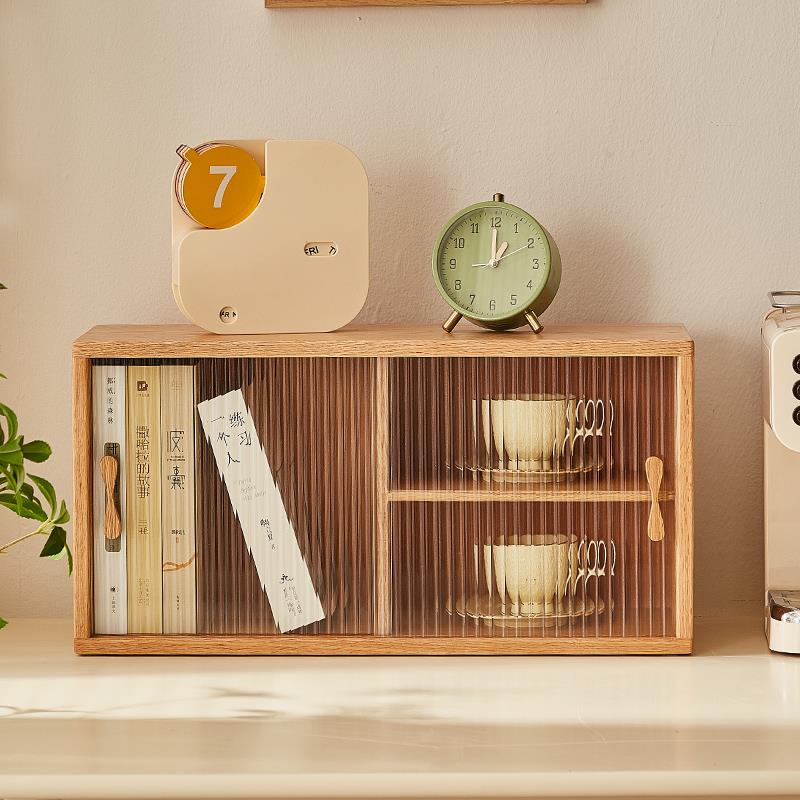 全橡木杯架置物架碗筷柜北欧实木收纳柜桌面层架整装玻璃柜杂物柜