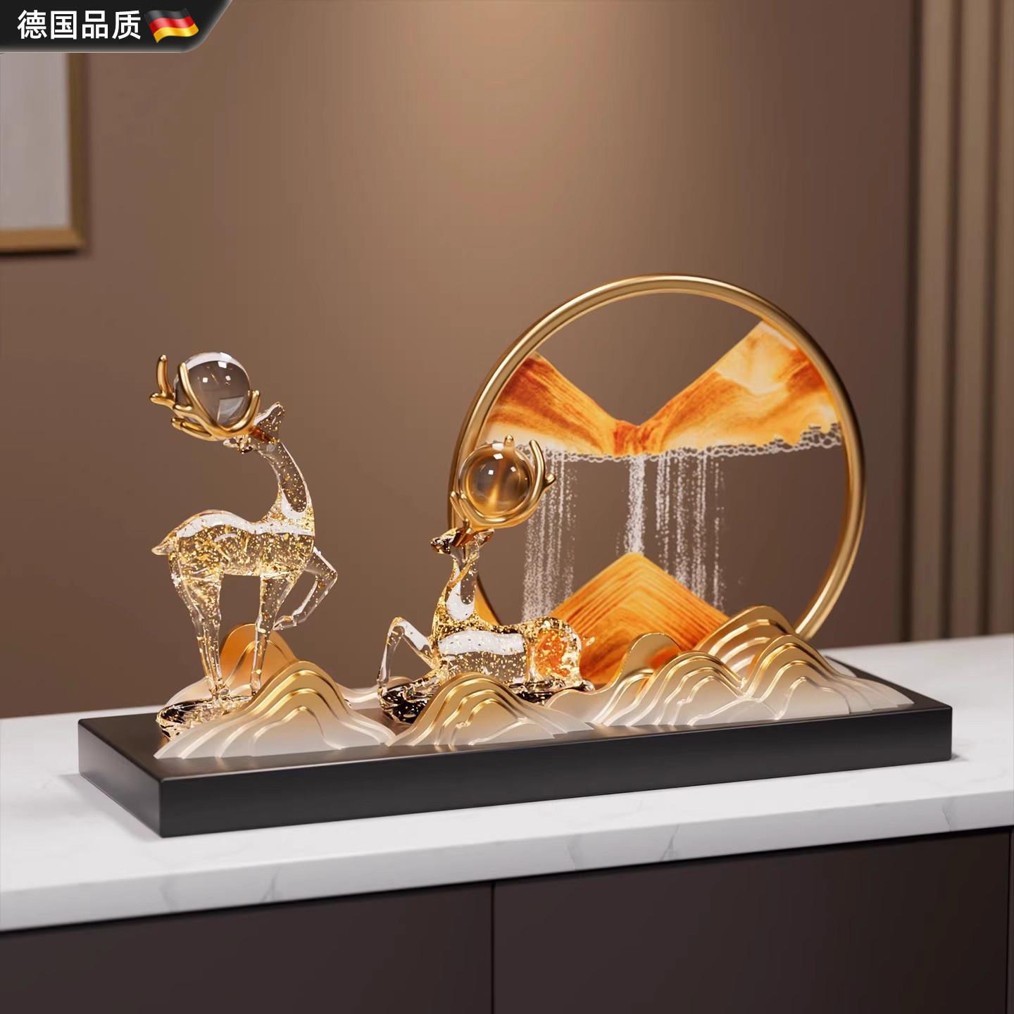 新中式轻奢招财鹿流沙画摆件客厅玄关电视柜家居办公室装饰乔迁礼