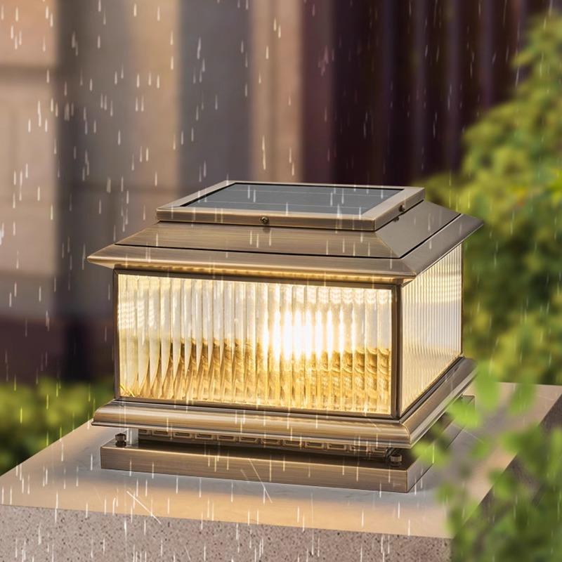 全铜太阳能柱头灯新农村别墅大门口门柱灯花园院墙简约围墙庭院灯