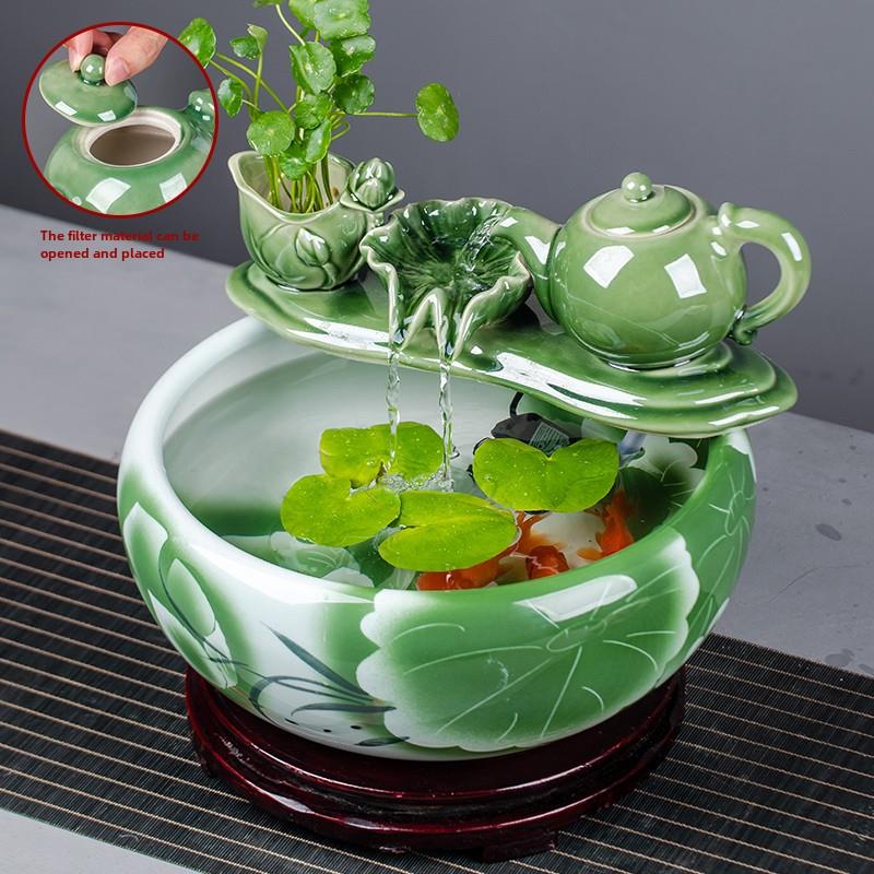 陶瓷鱼缸循环流水摆件景观金鱼缸乌龟缸水培缸睡莲盆陶瓷客厅装饰