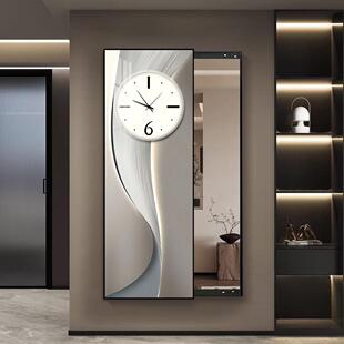 轻奢隐形全身镜推拉隐藏镜子带时钟挂钟表试衣镜装饰画壁挂穿衣镜