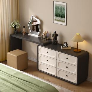2024新款轻奢实木梳妆台烤漆极简复古风卧室化妆桌收纳柜斗柜一体