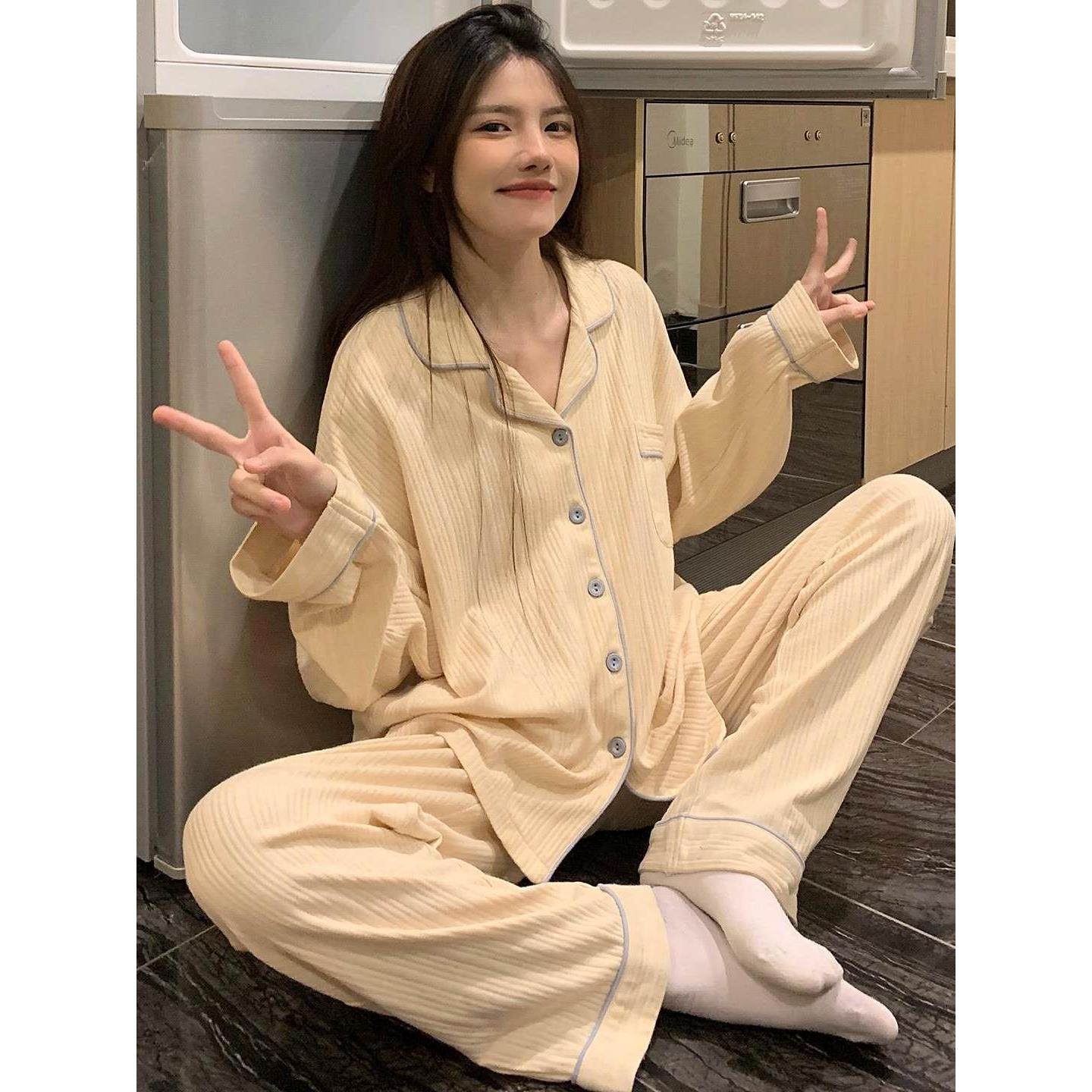 潮流时尚棉质睡衣春秋季薄款女可外穿开衫大码长袖长裤家居服套装,女士内衣/男士内衣/家居服,睡衣/家居服套装,淘宝优惠券,粉丝福利购,淘宝优惠卷