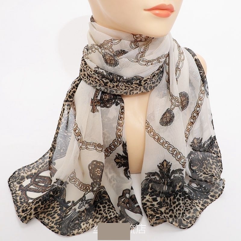 秋冬装饰围脖时尚洋气薄款丝巾女士百搭中年长条印花丝巾纱巾围巾