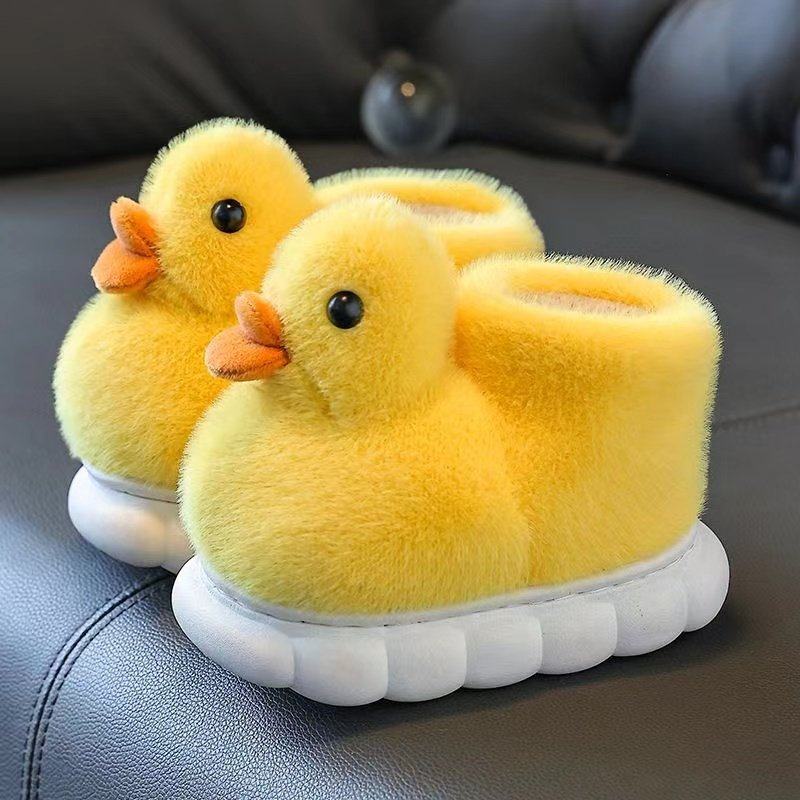 小黄鸭儿童包跟棉拖鞋秋冬季男童女孩居家室内外保暖宝宝毛绒棉鞋