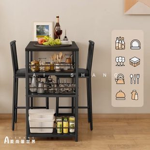 实木靠墙吧台桌家用窄高脚桌客厅玄关隔断柜吧台餐桌一体桌椅组合