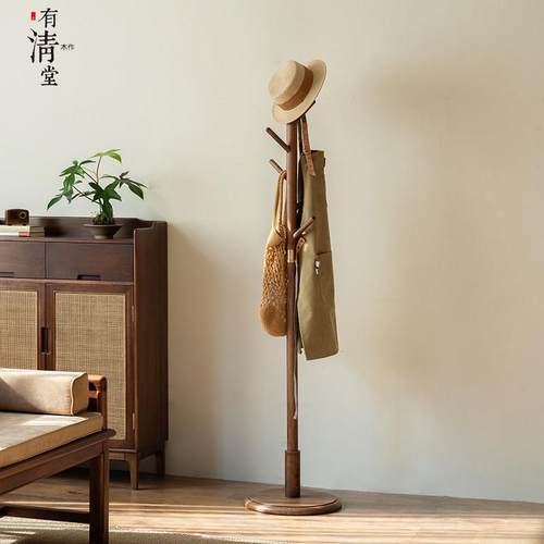 有清堂实木衣帽架卧室落地挂衣架实木挂衣杆可移动晾衣架