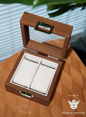 手表收纳盒2位数黑胡桃木纹高档木制手表盒机械表展示系列灰色内