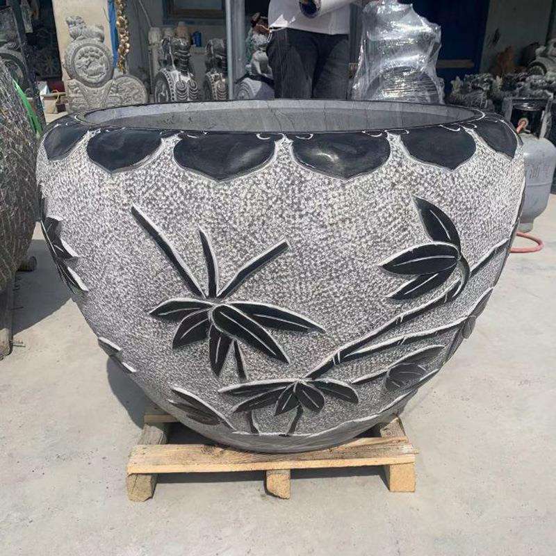 石雕花盆鱼缸庭院石头水缸大缸青石仿古石盆户外石缸养鱼种花圆缸