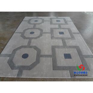 现代简约长方形几何格子中式手工羊毛客厅茶几地毯书房卧室床前毯