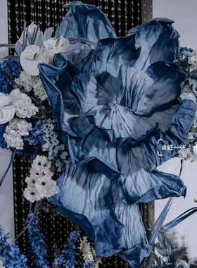 巨型纸艺花雾霾蓝色橱窗装饰摄影背景大型装饰婚庆婚礼褶皱花艺