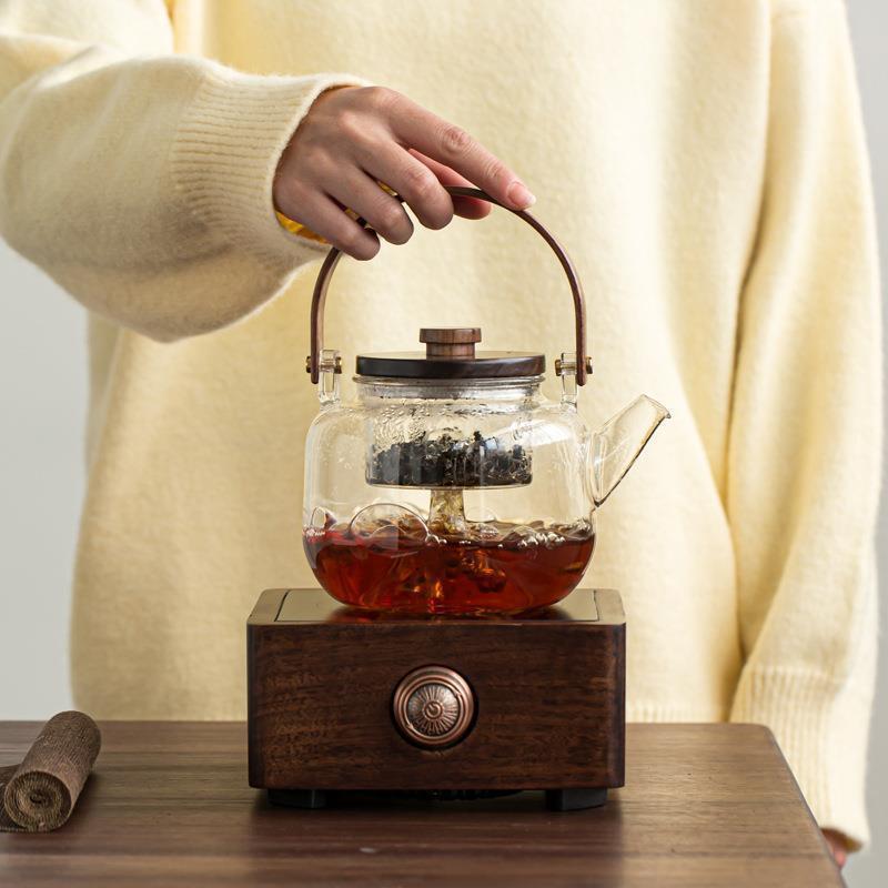 围炉煮茶蒸汽煮茶壶电陶炉煮茶器茶水分离耐高温大容量木盖提梁壶