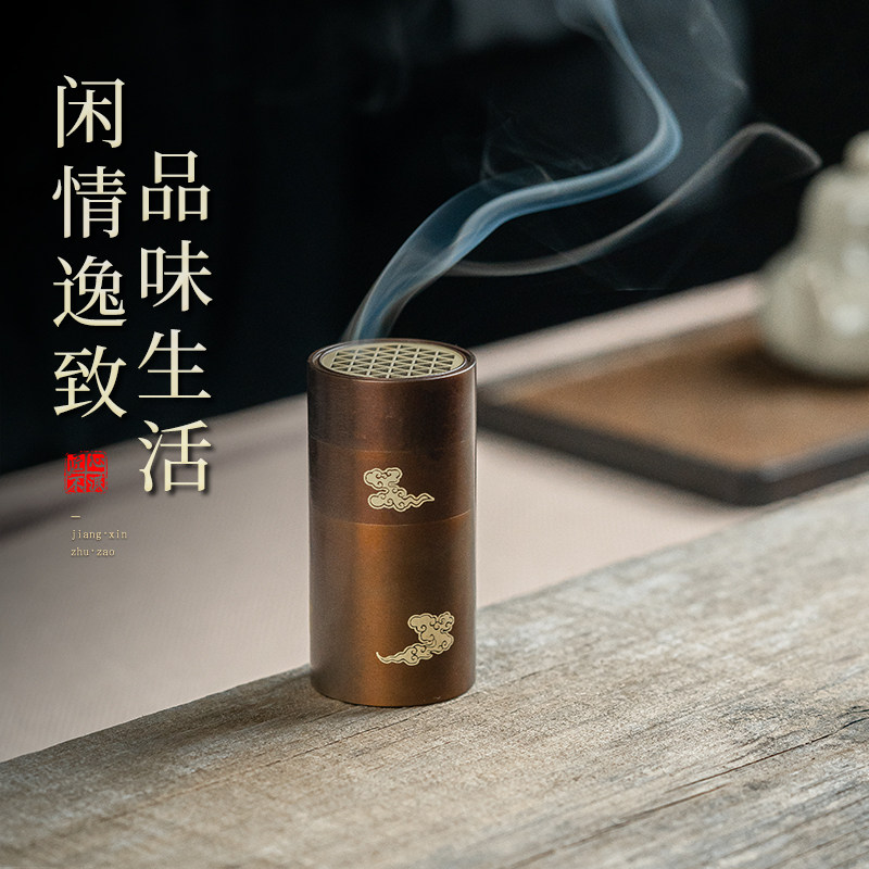 便携香炉苏工色纯黄铜旅行装随身香筒香薰炉小巧精致熏香盒檀香炉