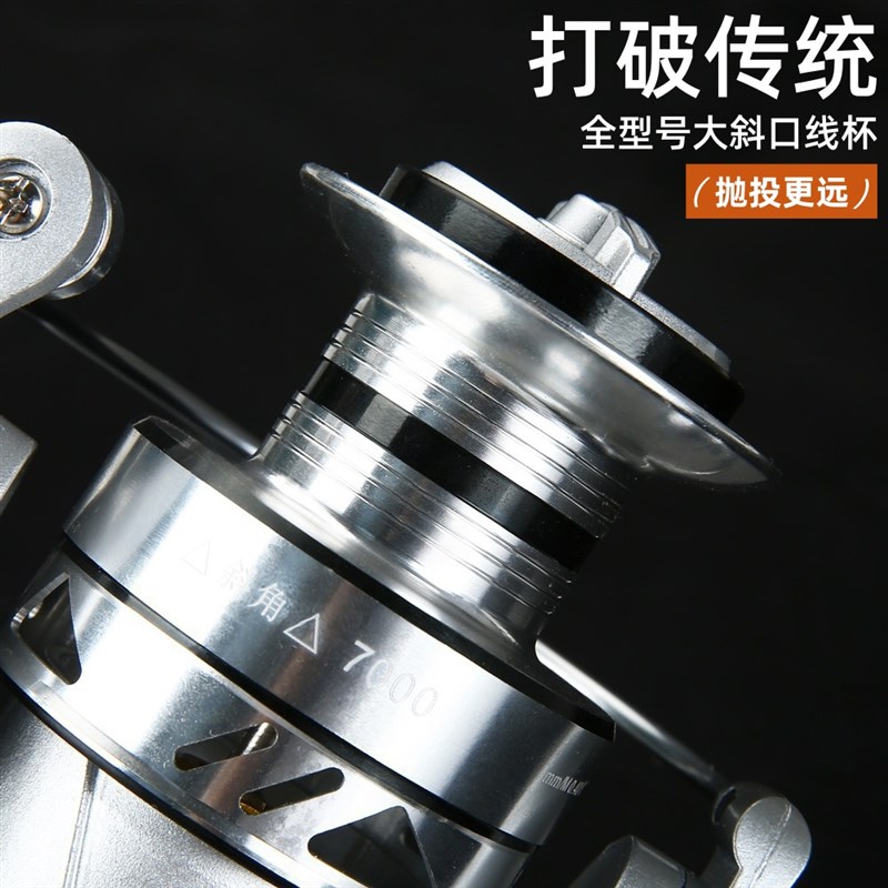 钓德来斜角远投金属轮斜口全金属线杯路亚纺车轮海竿抛竿轮鱼线轮