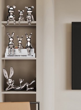 陶瓷兔八哥坐姿兔子现代简约轻奢客厅电视酒柜摆件装饰品乔迁礼品