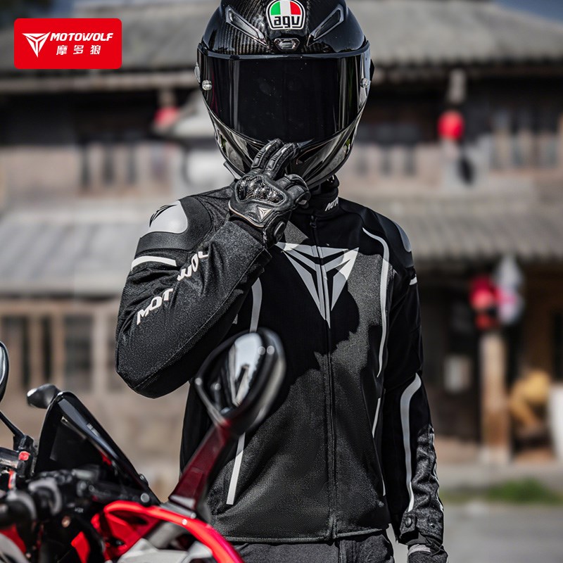 摩多狼摩托车骑行服防摔网眼透气赛车服夹克男女通勤四季机车装备